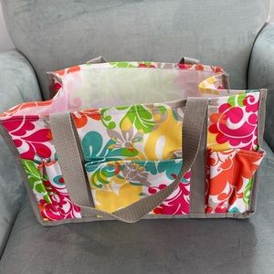 NWOT Thirty One multi pocket handled bright design tote 13 1/2” x 8” x 6 1/2”